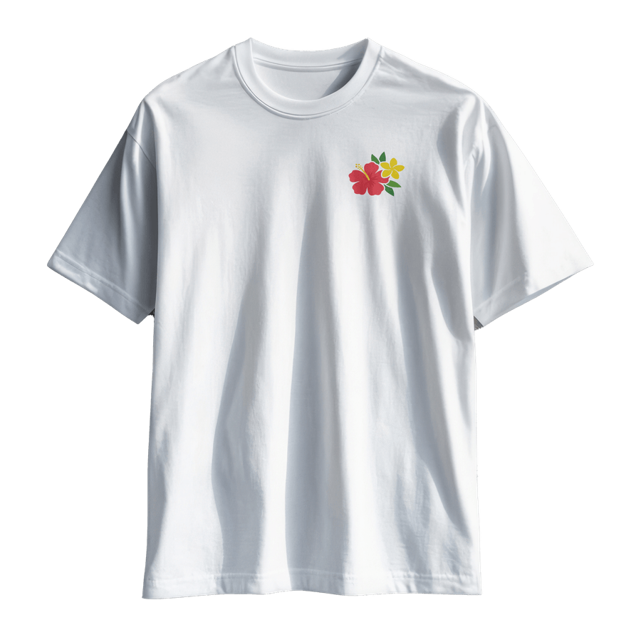 blooming hibiscus flowers pocket design on a white tee